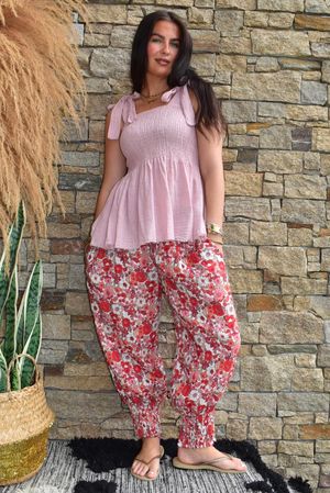 Daughter Of Ibiza Lovechild Shirring Cuff Pant Scarlet & Rose 